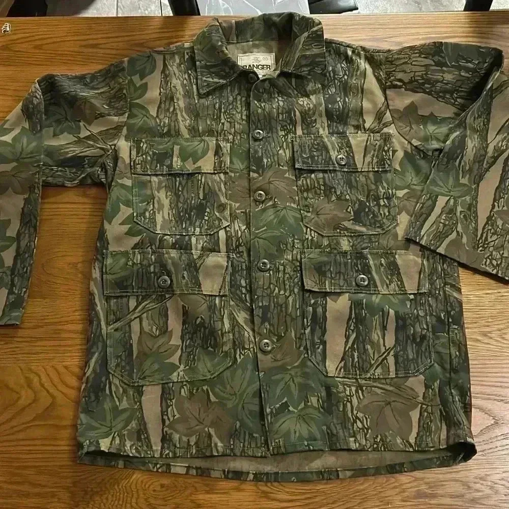 Vintage Ranger Rebar Camo Button Jacket 80s, pockets,‎ over Shirt mens med